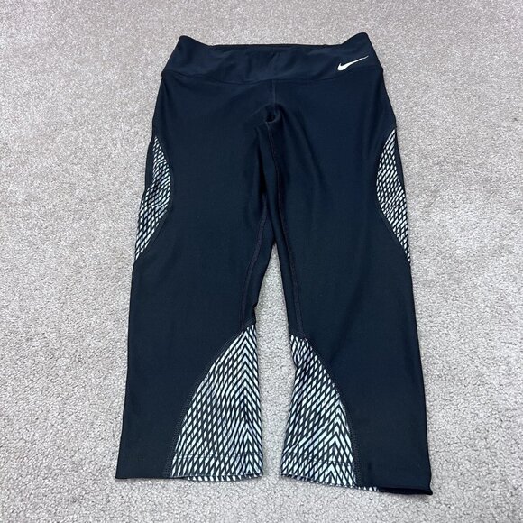 Nike Dri-Fit Leggings Black White Capri Women’s Small - Picture 1 of 11